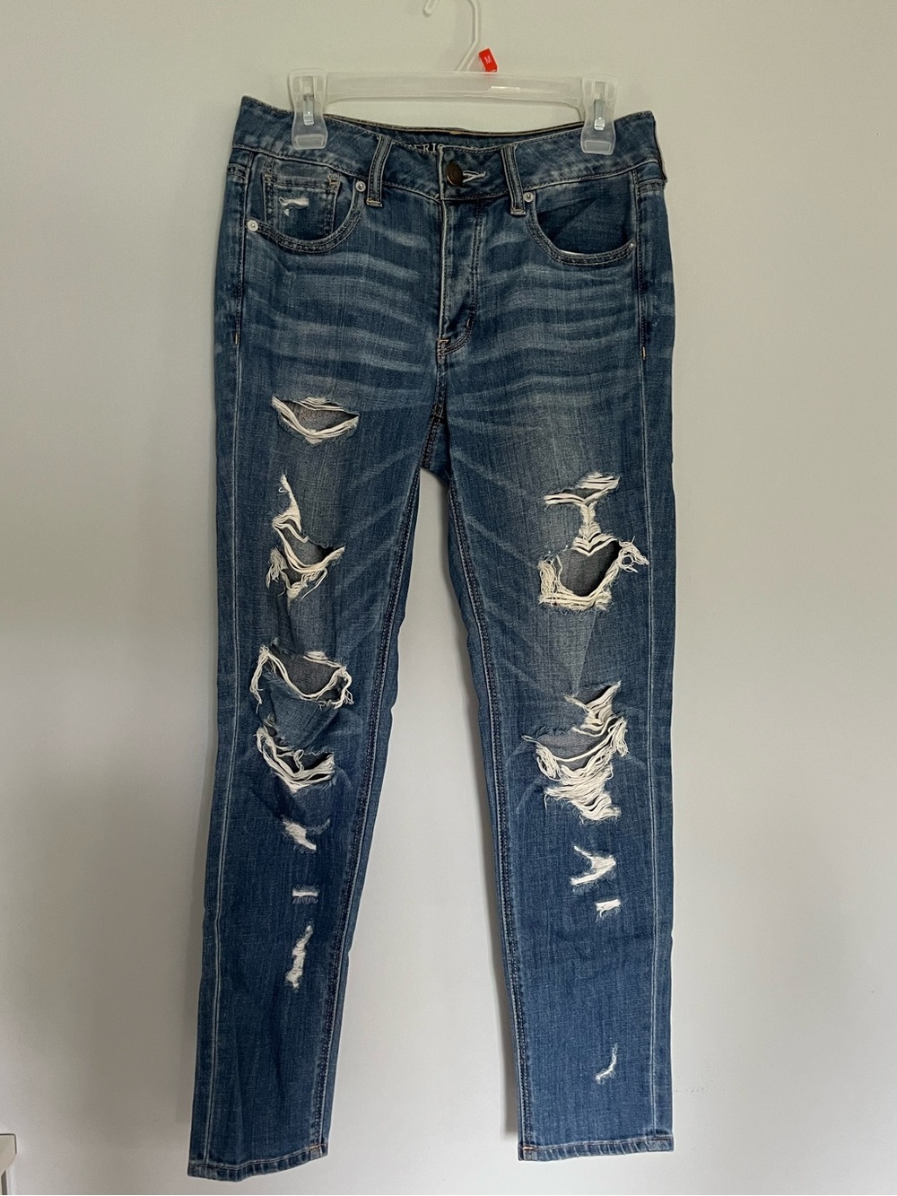 American Eagle Outfitters Distressed Dark Blue Skinny Jeans